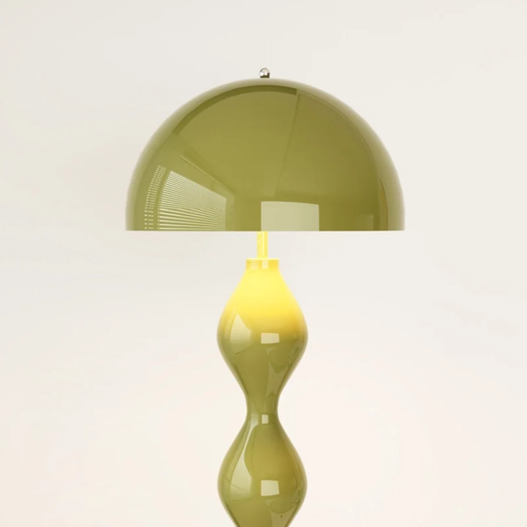 Detail of iron frame on mushroom floor lamp