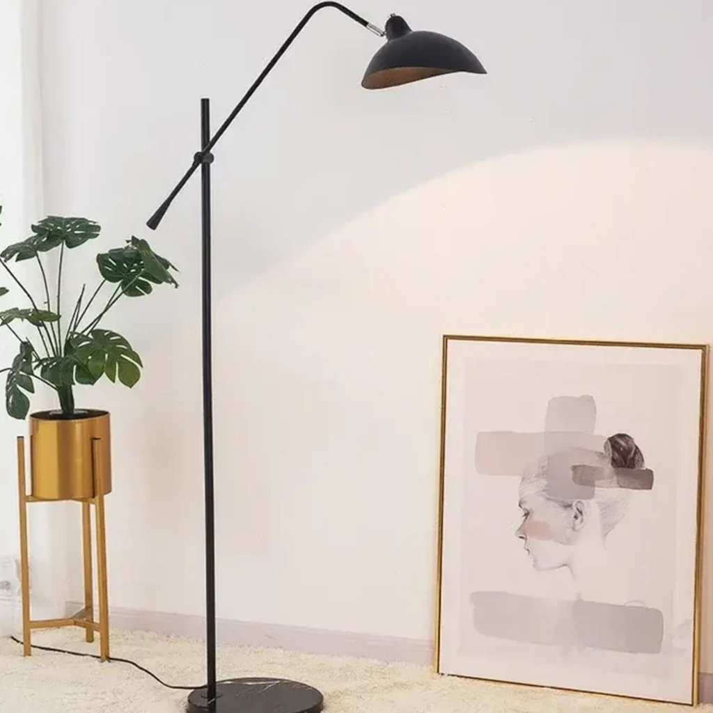 Nordic black adjustable floor lamp in a home office
