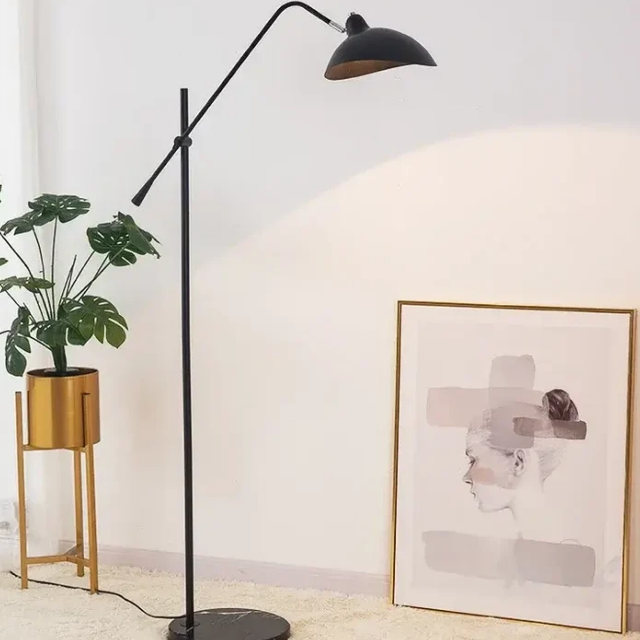 Nordic black adjustable floor lamp in a home office