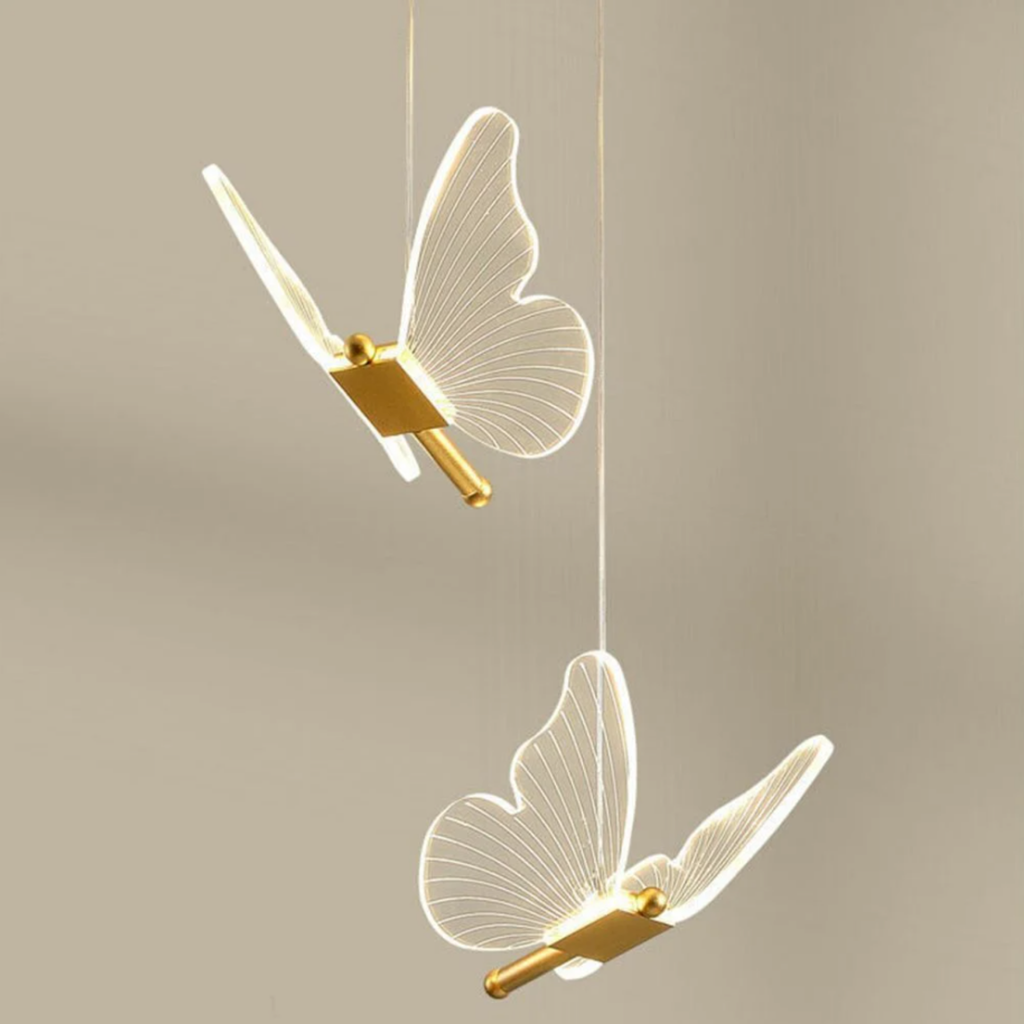 Nordic butterfly LED pendant ceiling light 2 light turned on