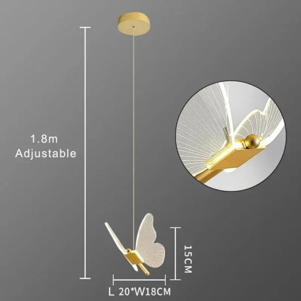 Dimensions of the Nordic butterfly LED pendant hanging ceiling light