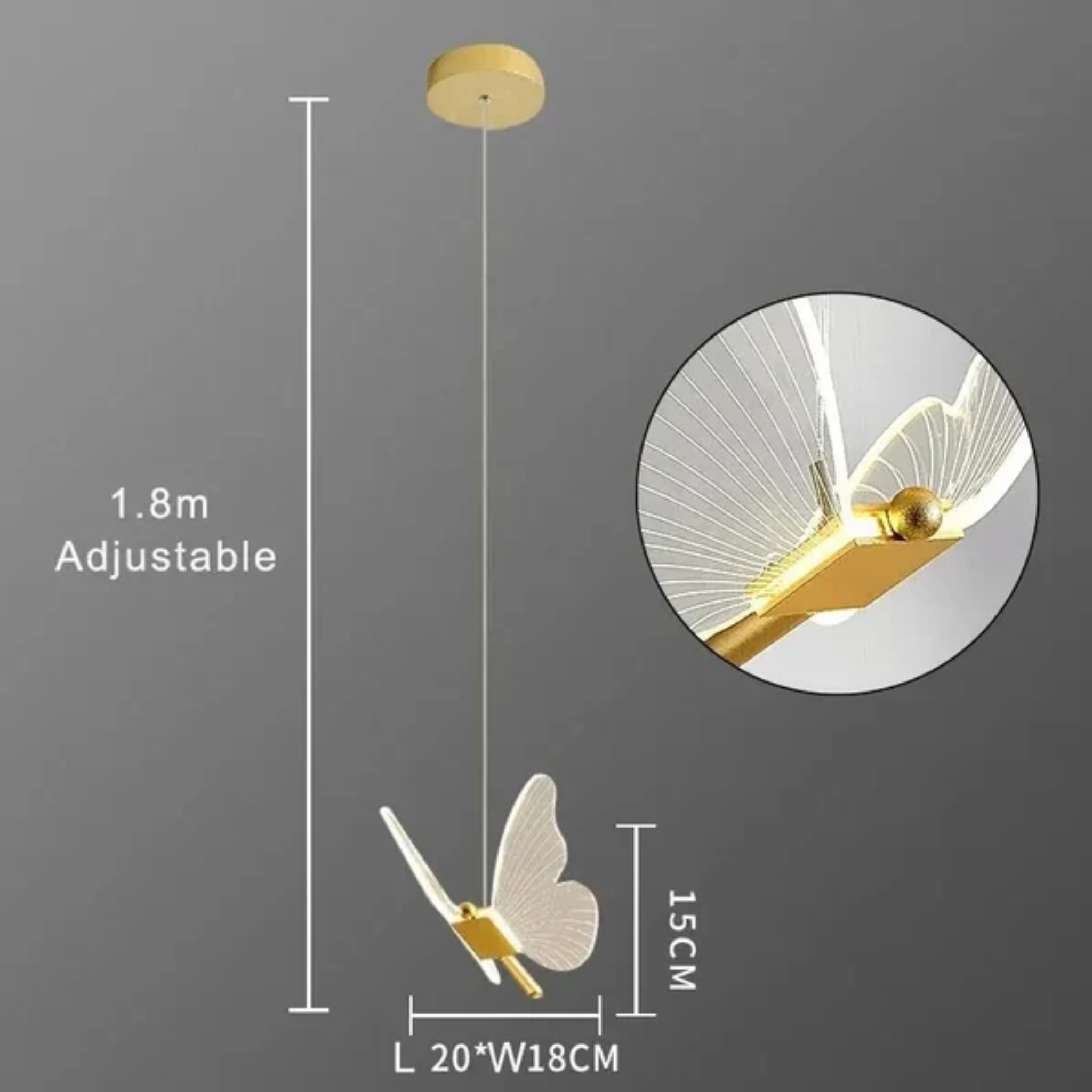 Dimensions of the Nordic butterfly LED pendant hanging ceiling light