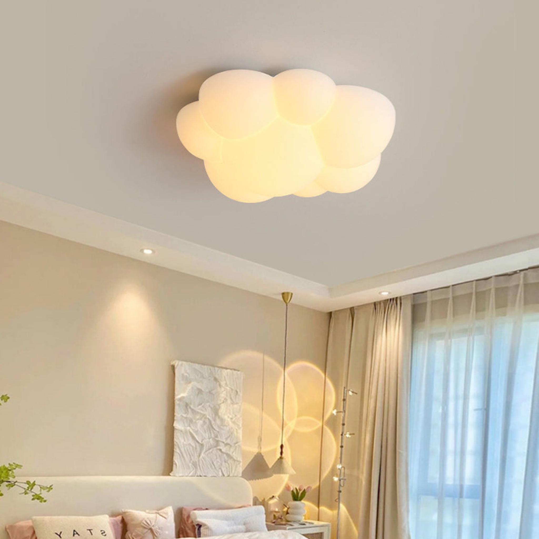 Nordic cloud LED light in a bedroom