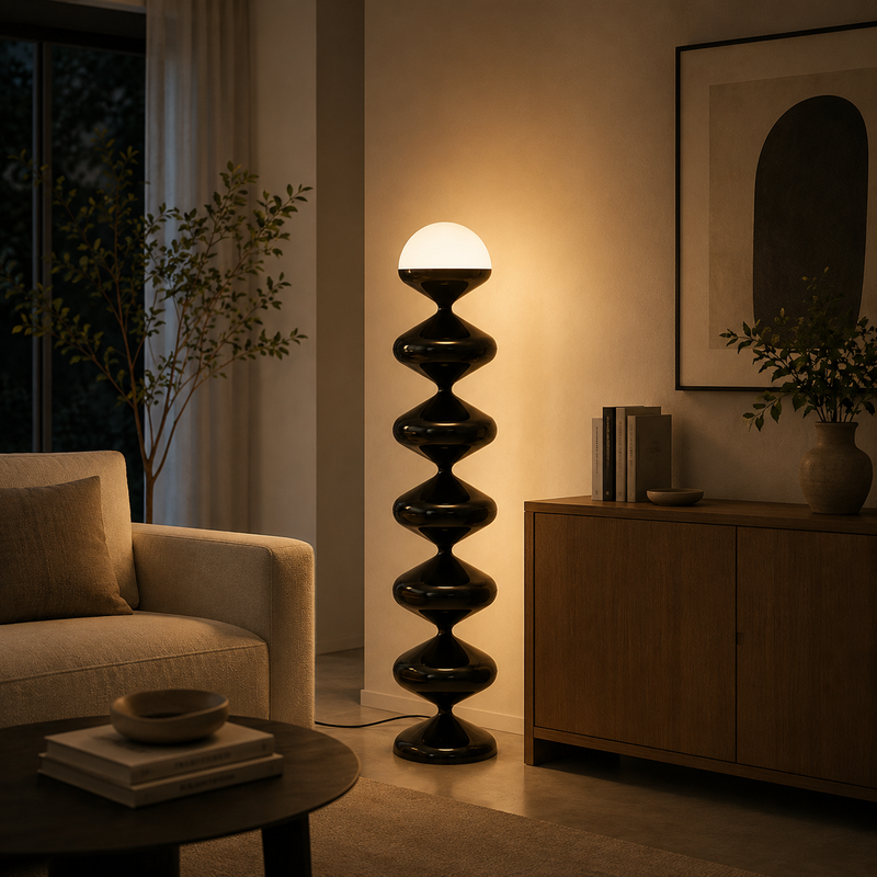 Nordic cream gourd floor lamp in a living room