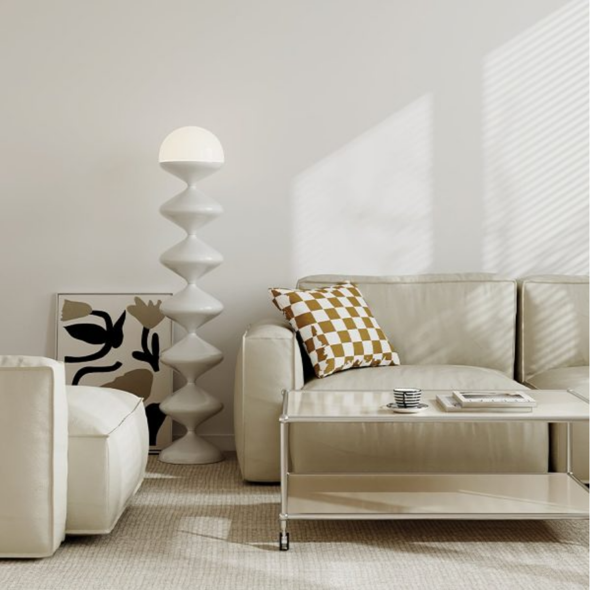 Nordic cream gourd floor lamp in a living room