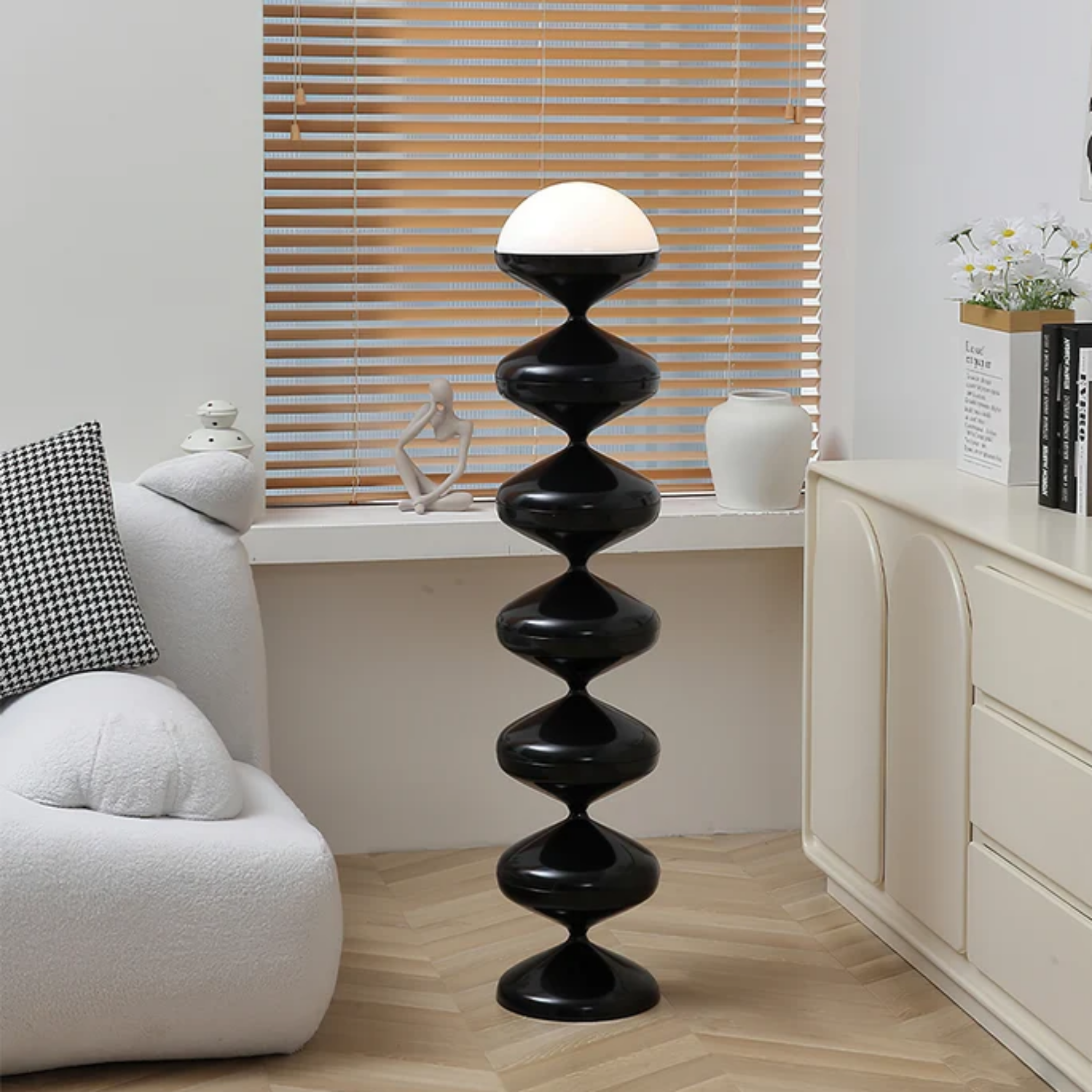 Nordic cream gourd floor lamp in a modern Scandinavian interior