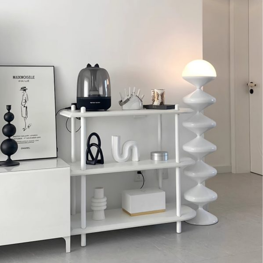 Nordic cream gourd floor lamp in an open-concept living space