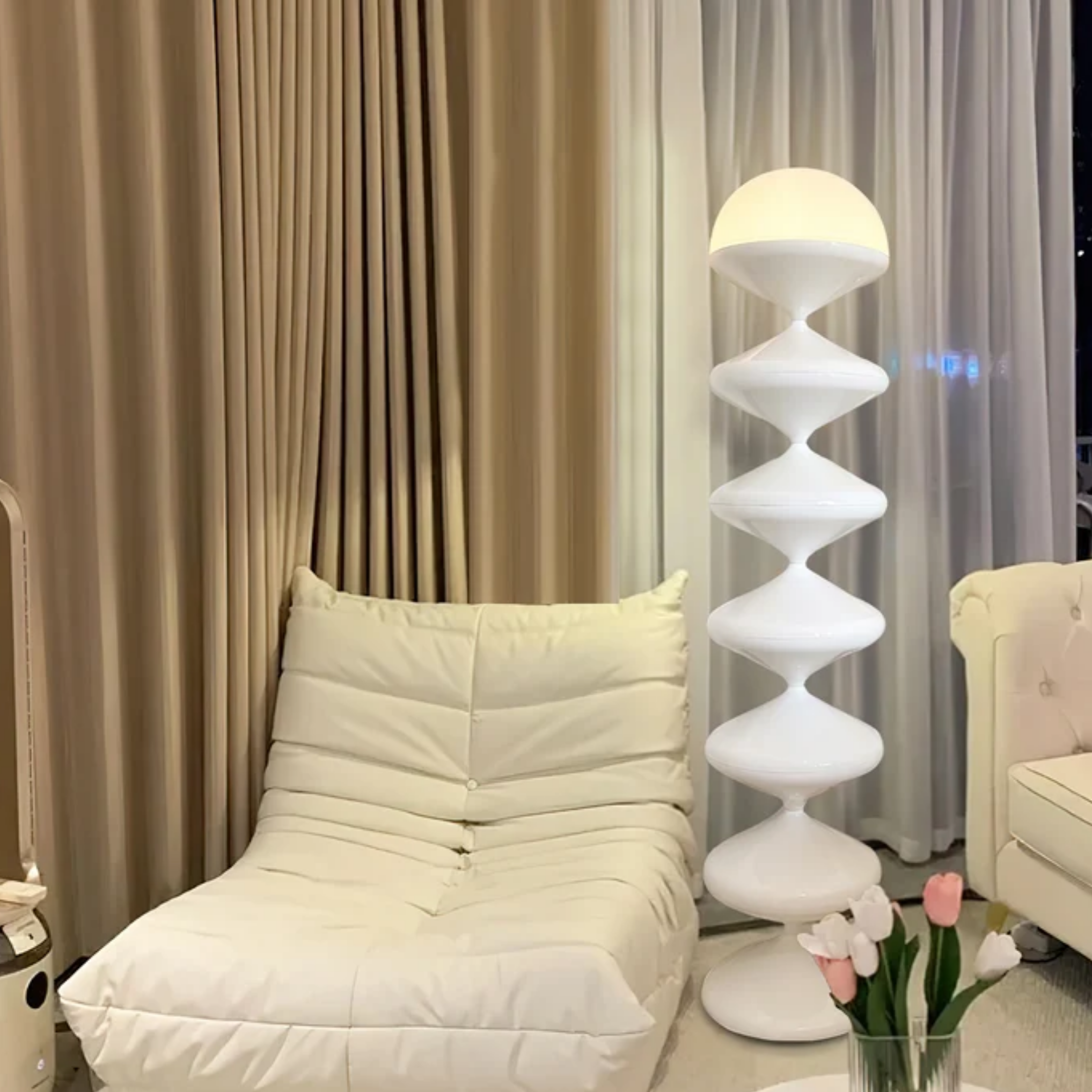 Nordic cream gourd floor lamp in a reading corner