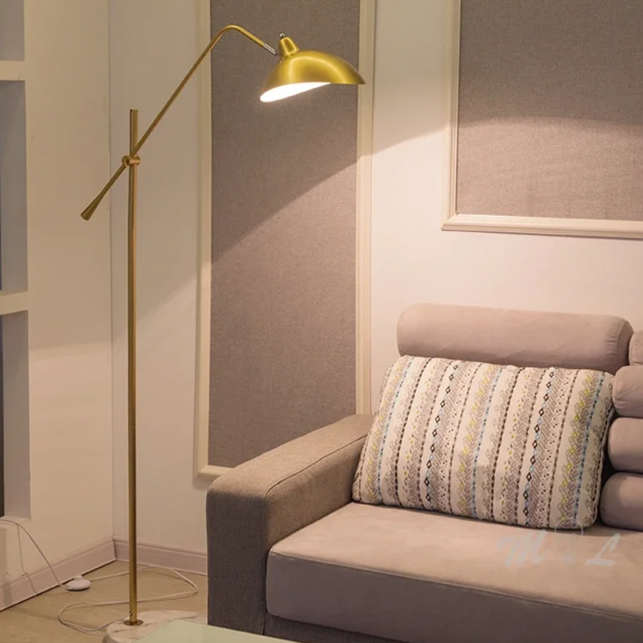 Nordic gold adjustable floor lamp in a living room