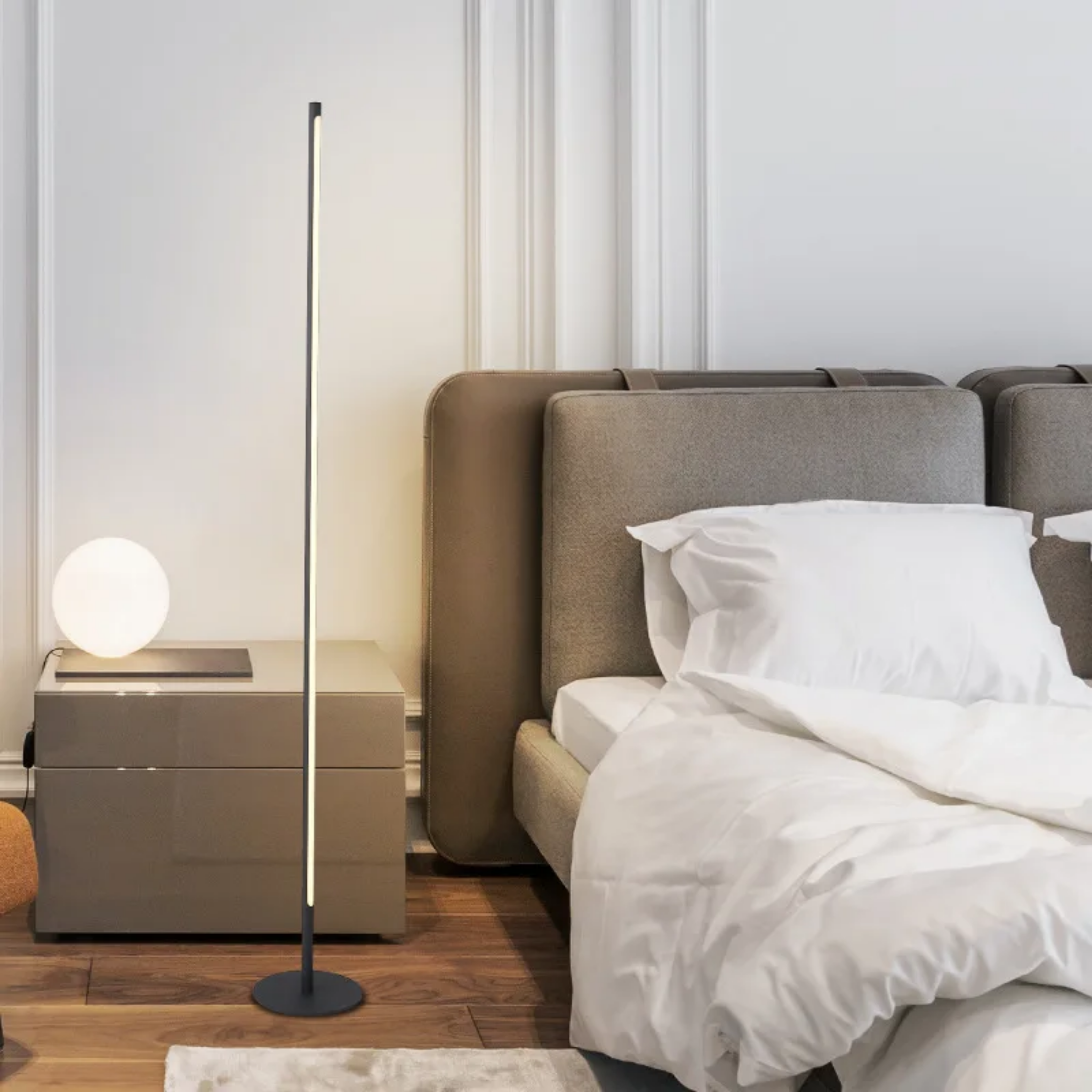Modern Nordic LED floor lamp in a bedroom