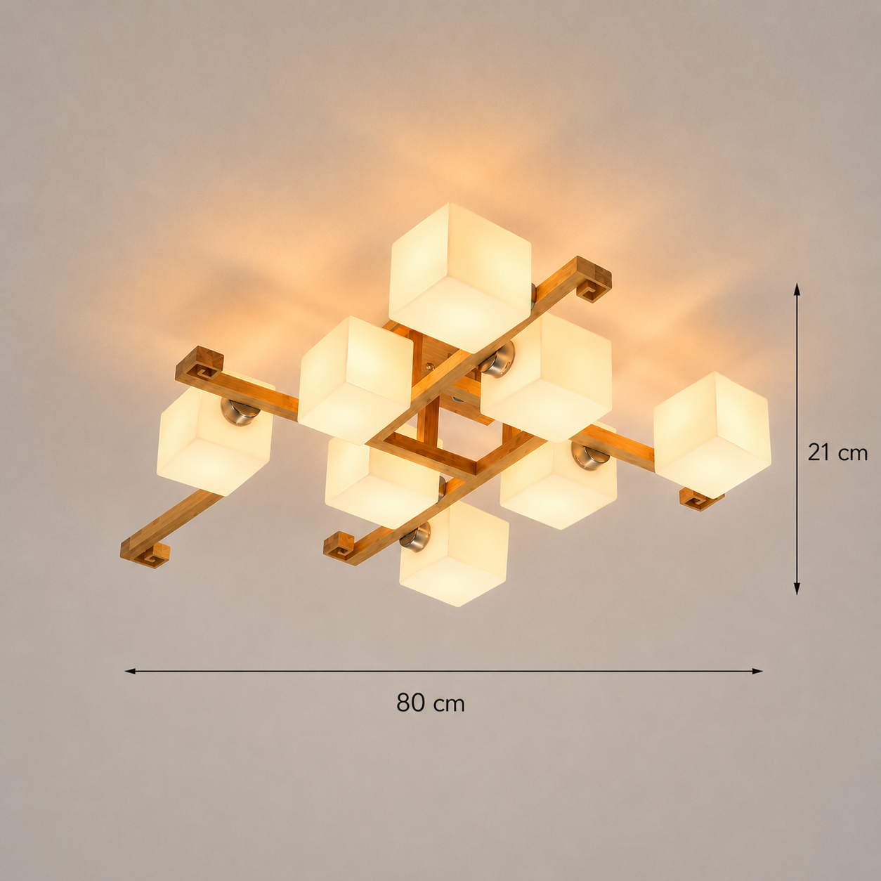 Dimensions of the Nordic solid wood flush mount ceiling light 9 lights