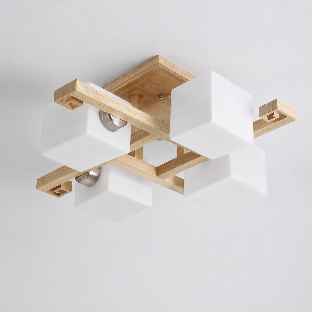 Nordic solid wood flush mount ceiling light with 4 lights turned off