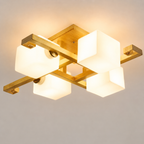 4-light Nordic solid wood flush mount ceiling light