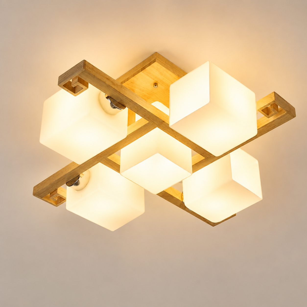 Nordic solid wood ceiling light with 5 lights