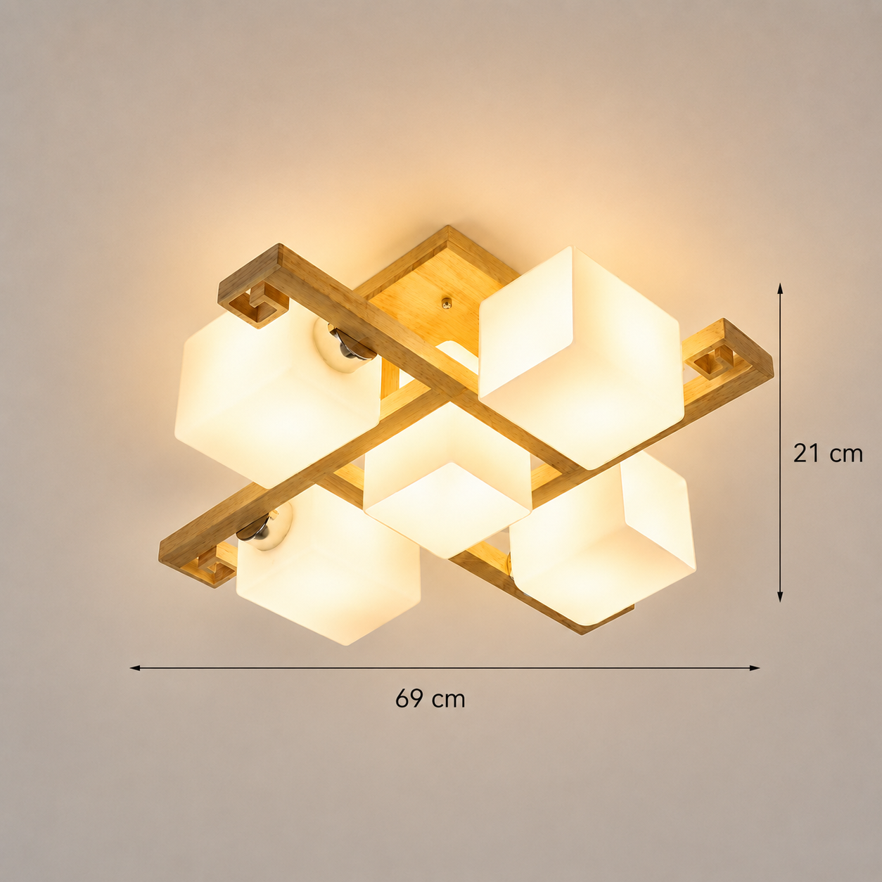 Dimensions of the Nordic solid wood flush mount ceiling light 5 lights