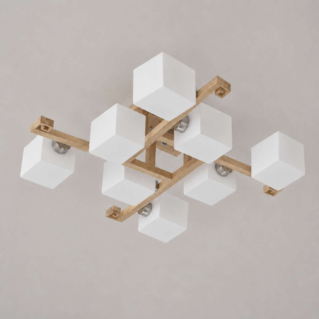 Nordic solid wood flush mount ceiling light with 8 lights turned off