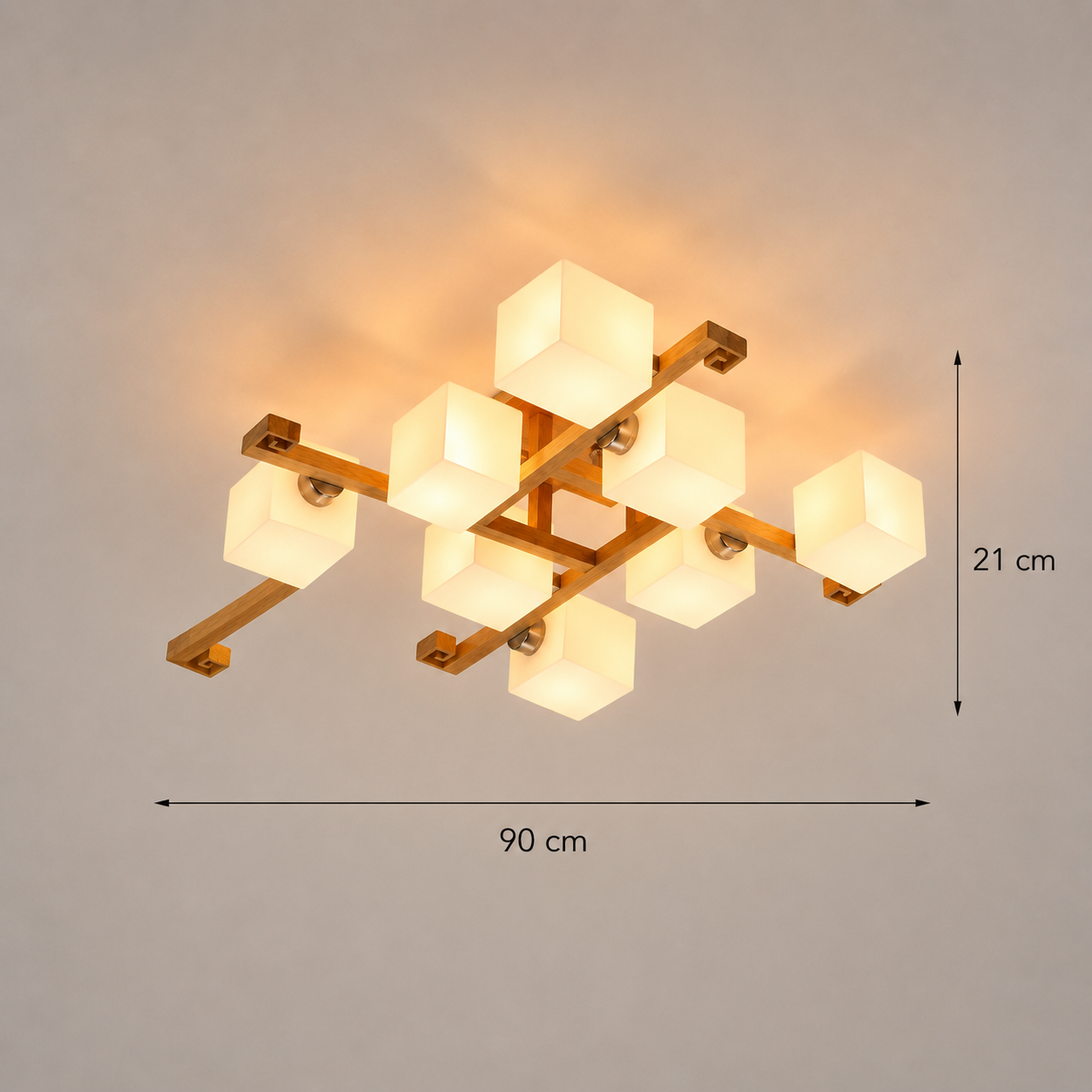 Dimensions of the Nordic solid wood flush mount ceiling light 8 lights
