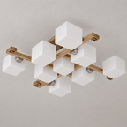 Nordic solid wood flush mount ceiling light with 9 lights turned off