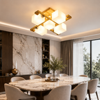 Nordic solid wood flush mount ceiling light in a dining room
