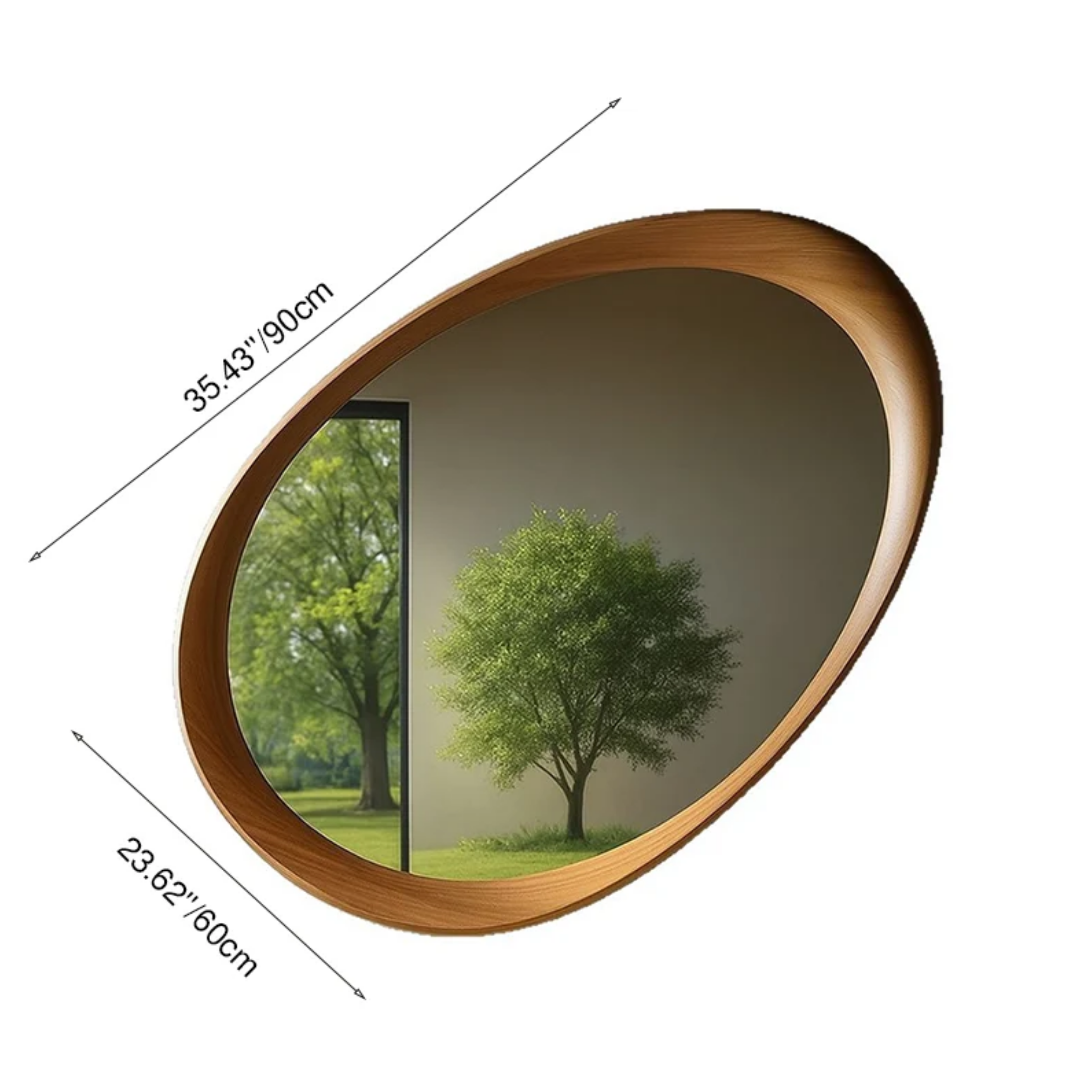 Oval wall mirror measuring 90 by 60 cm