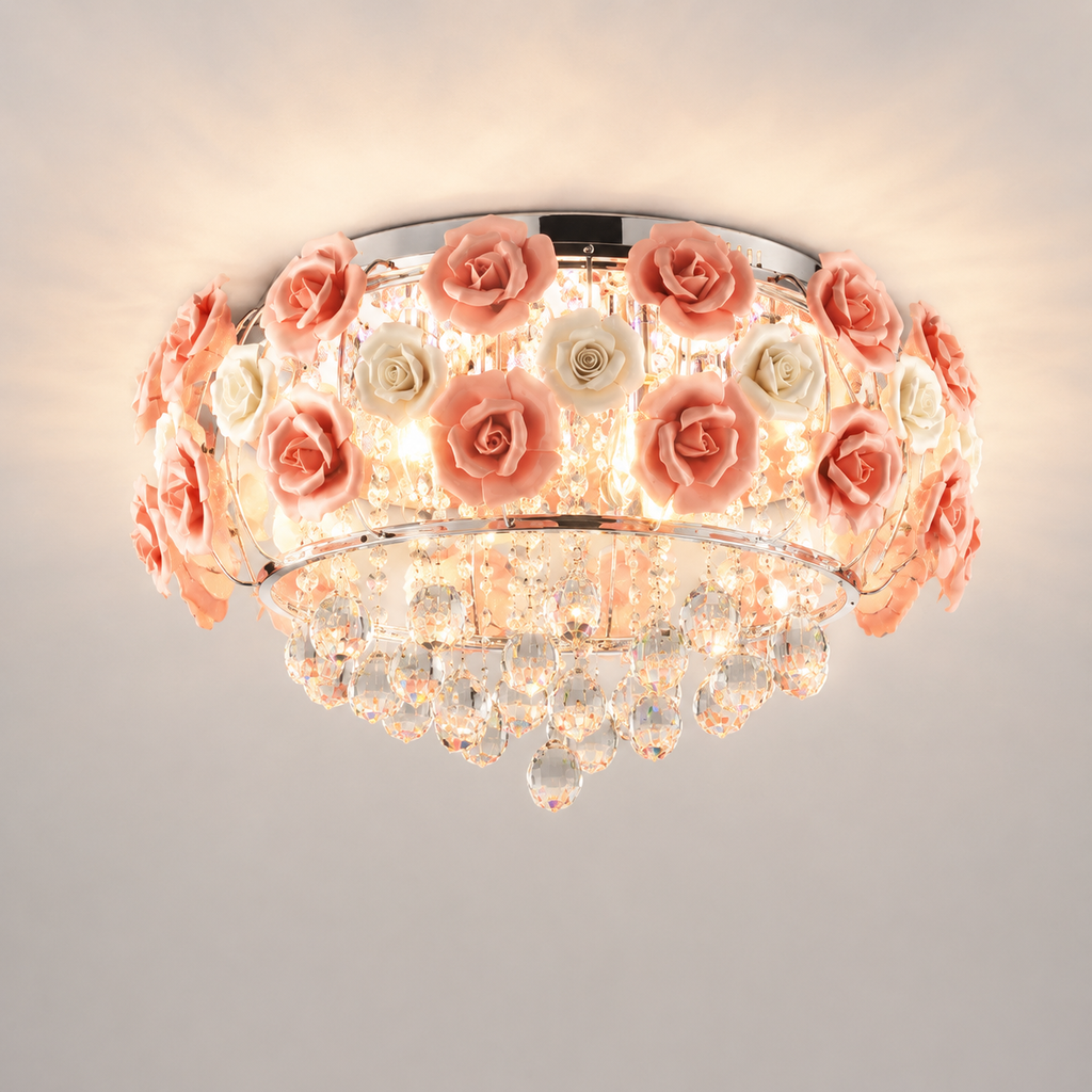 Pink rose crystal glass ceiling light