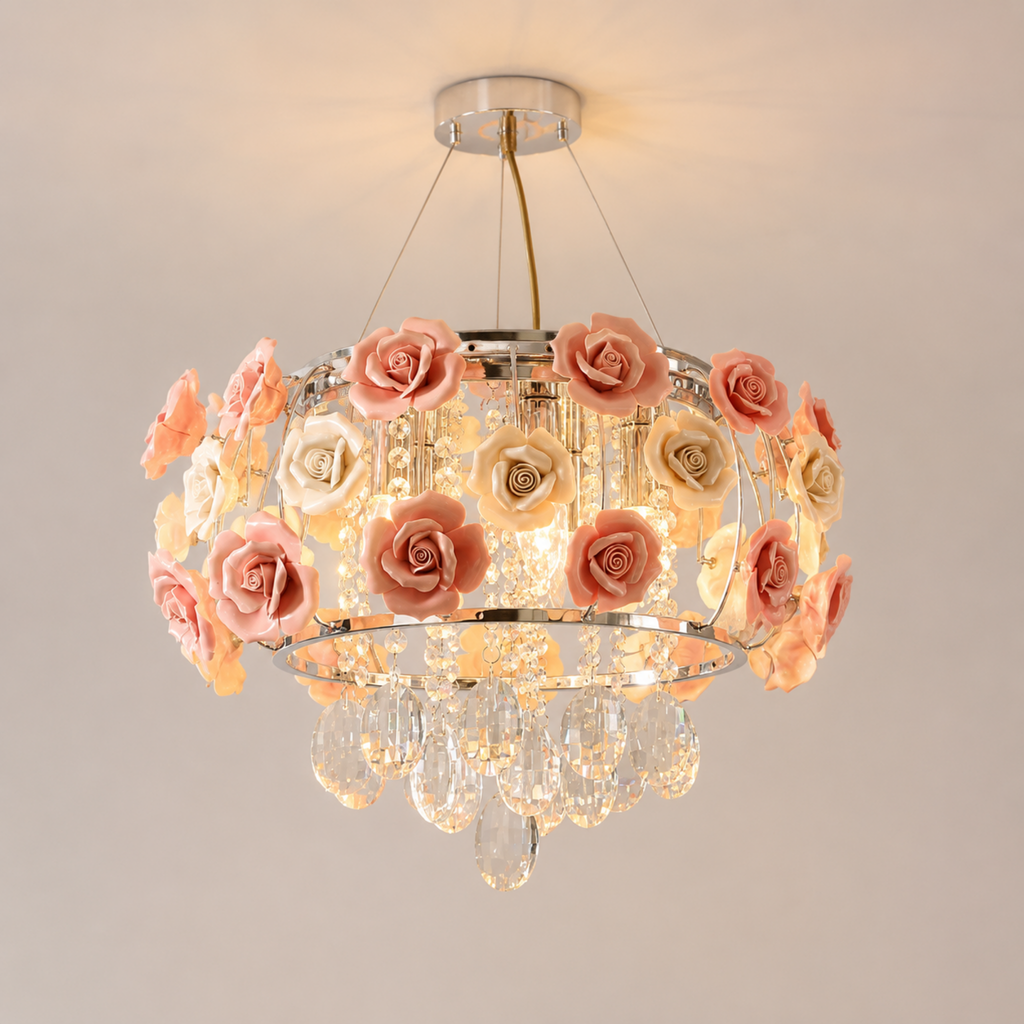 Pink rose crystal glass pendant light