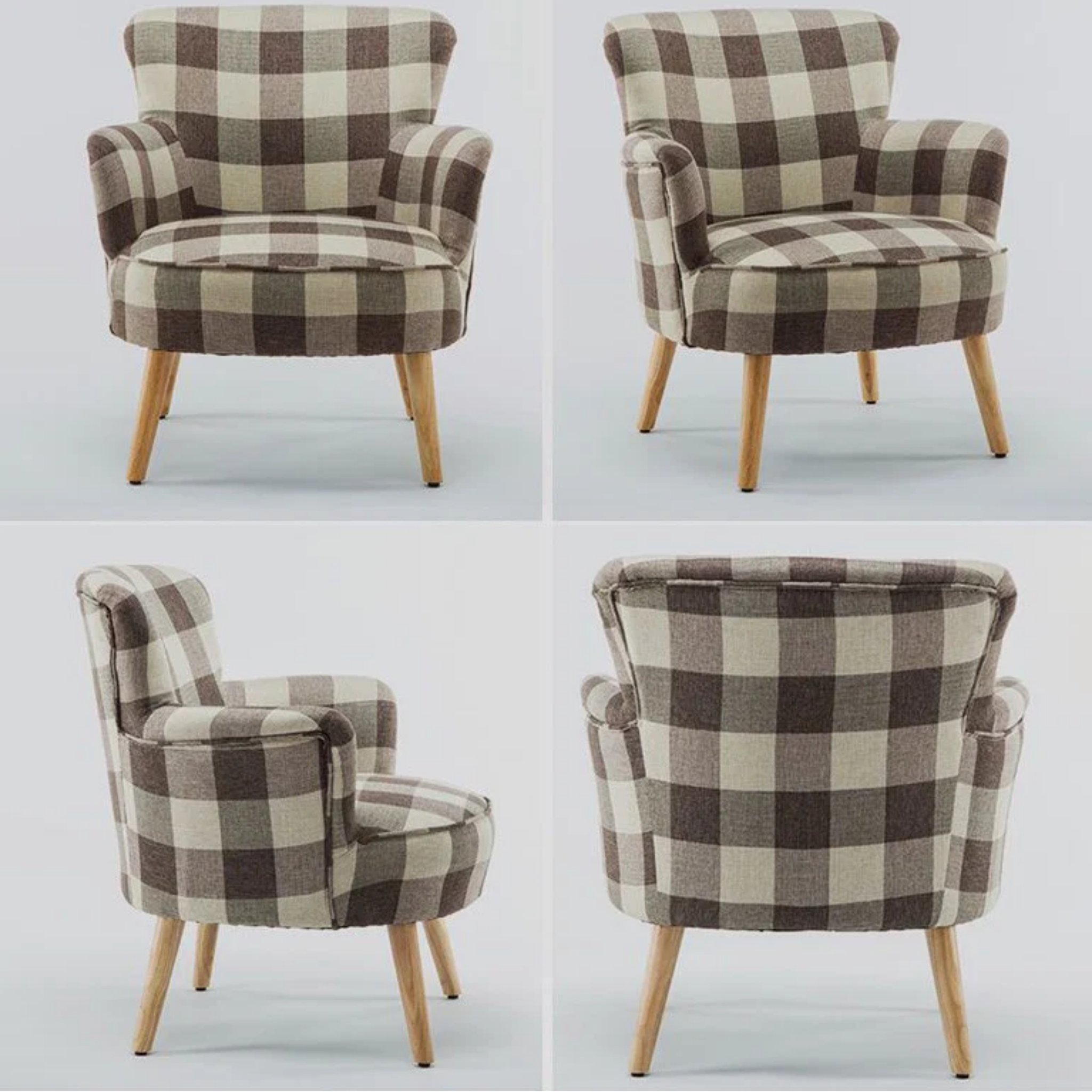Plaid fabric detail of Nordic accent chair
