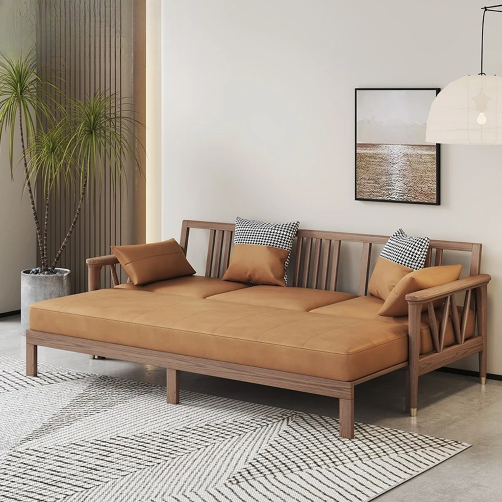 Pull-out solid wood sofa bed
