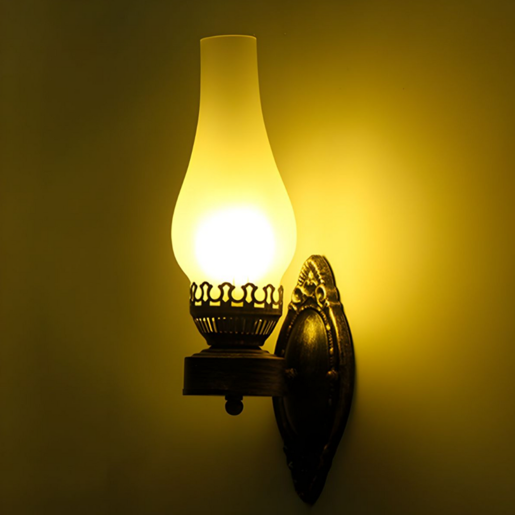 Side view of the retro kerosene-style wall sconce