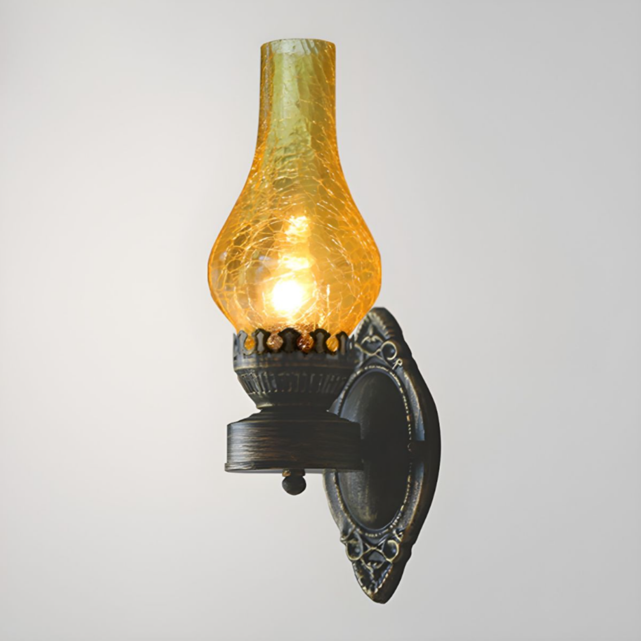 Retro wall sconce with tea crackle glass shade