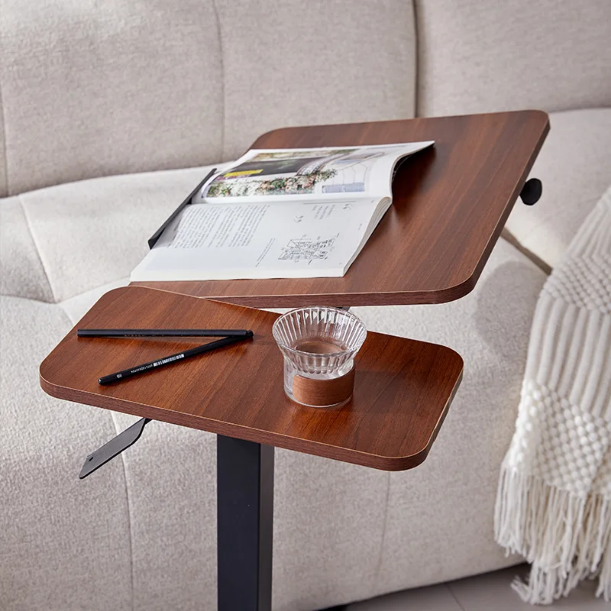Side view of adjustable rolling computer desk
