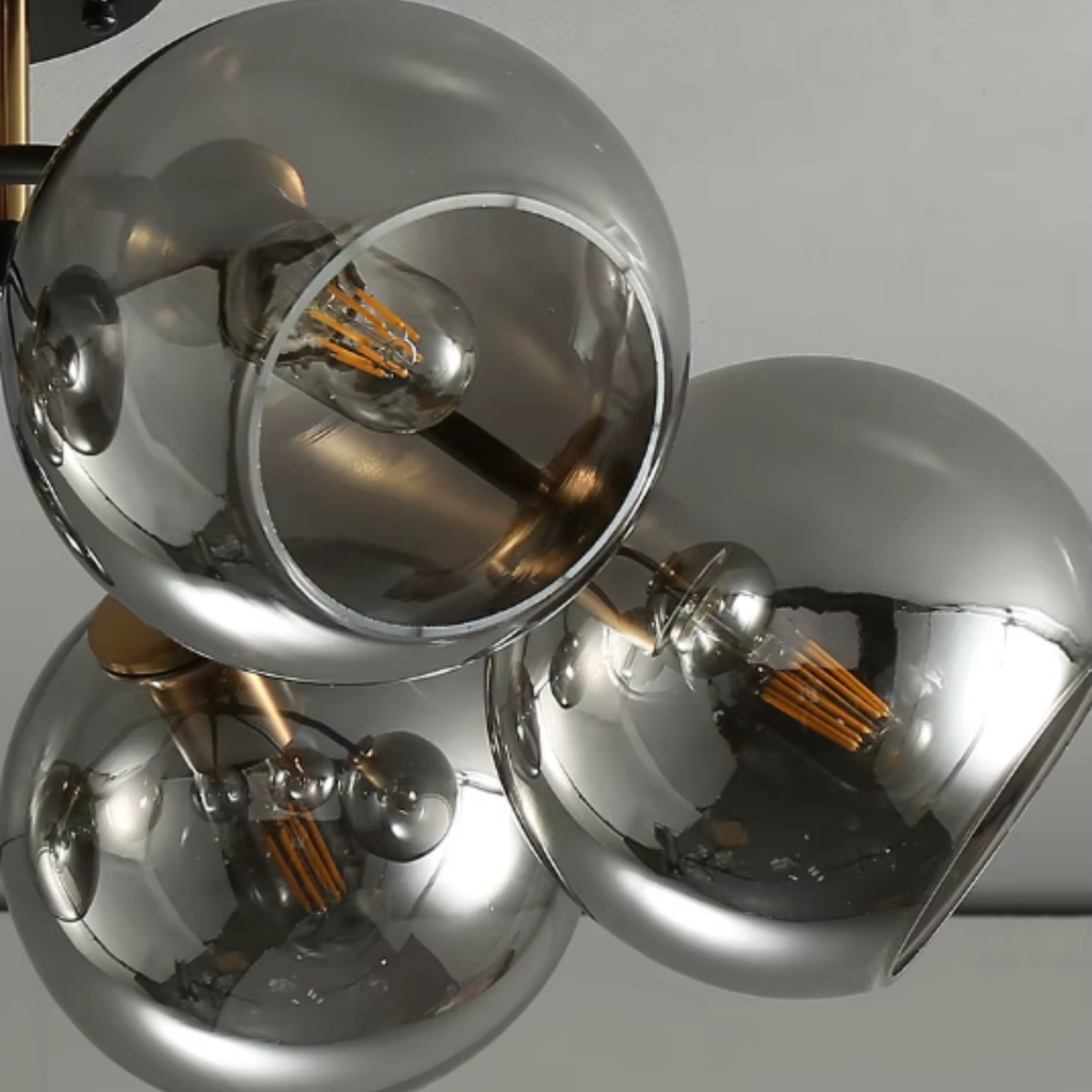 Close-up of the round glass shades
