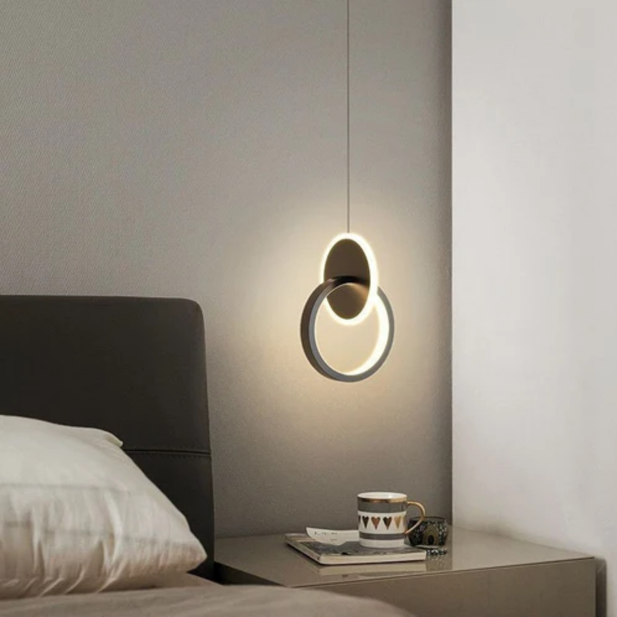 Side view of round LED hanging light