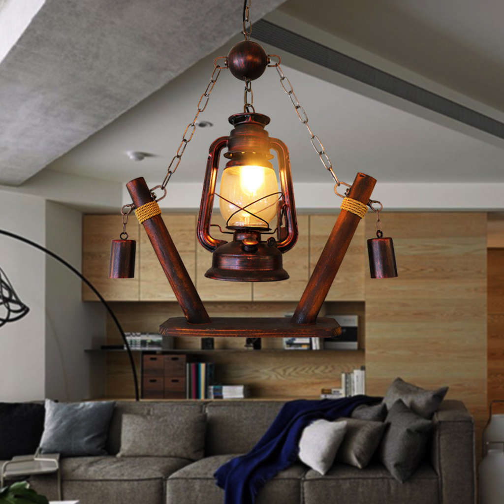 Rustic glass pendant light in a loft interior