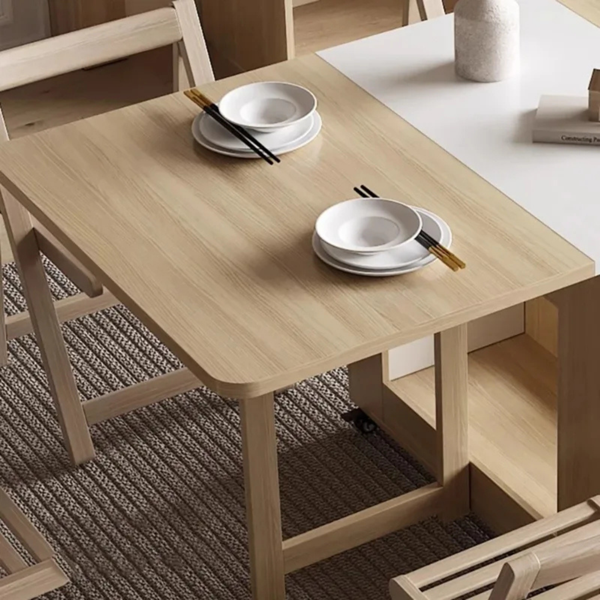 Scandinavian rectangular dining table with matching wooden chairs