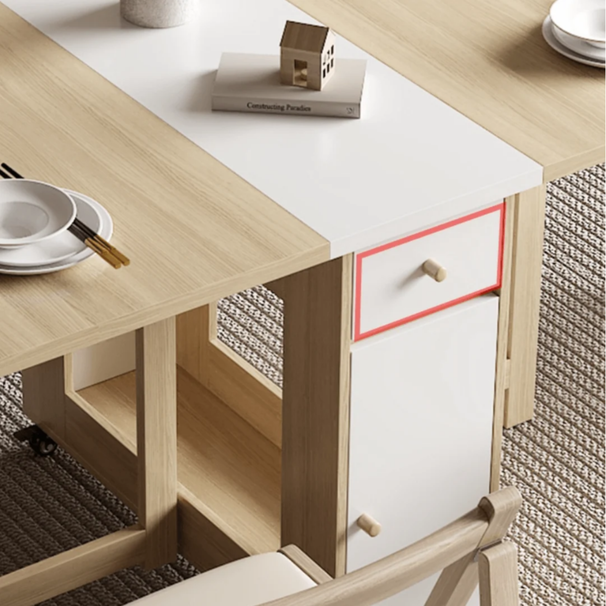 Details of the wooden dining table