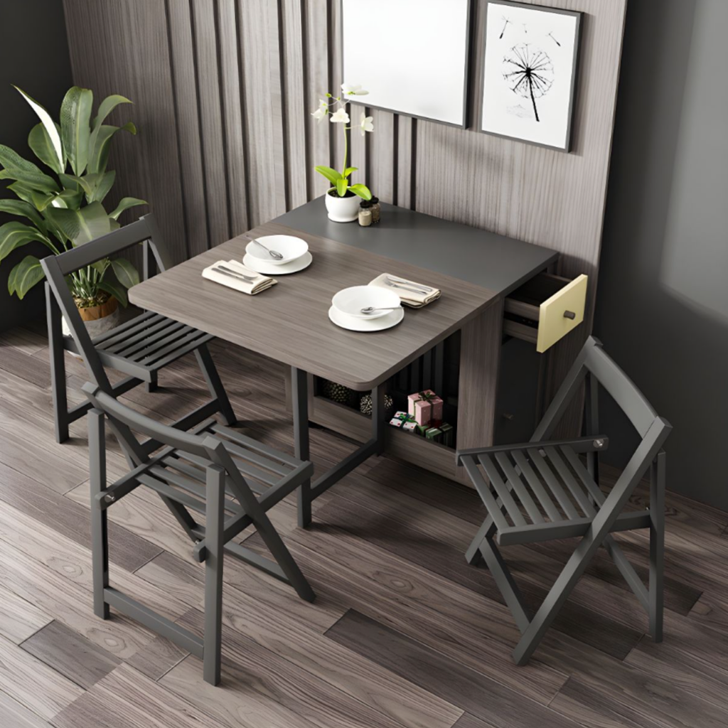 Gray Scandinavian dining table and chairs for dining room