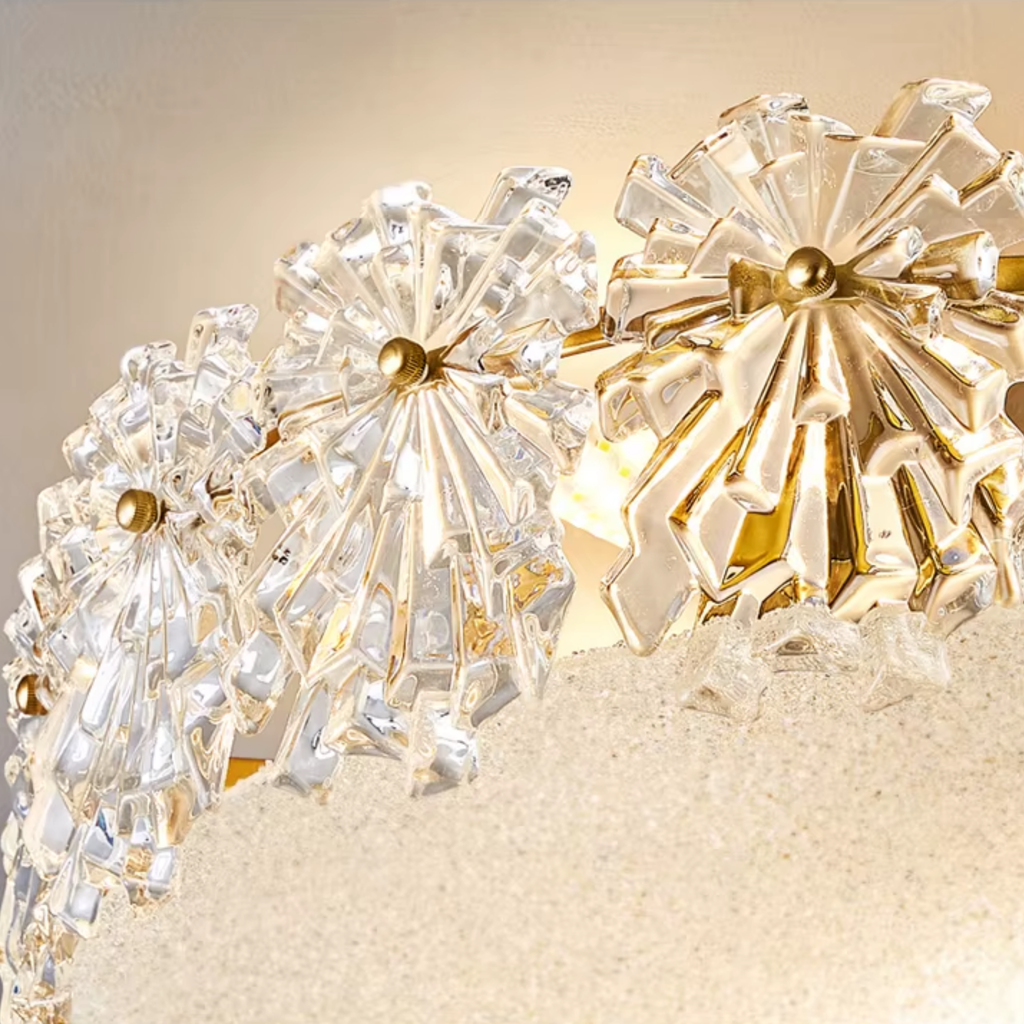 Close-up of the glass shades in scandinavian glass semi-flush mount ceiling light