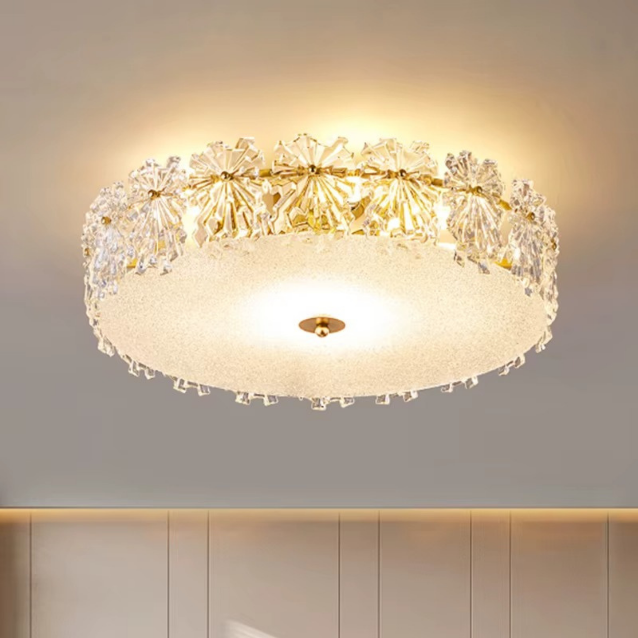 Live photo of scandinavian glass semi-flush mount ceiling light