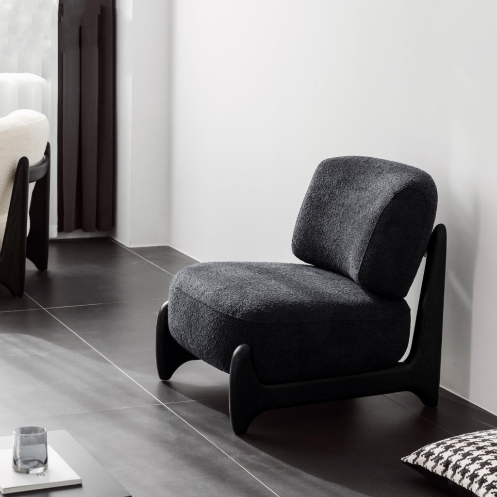 Left side view of sherpa accent chair