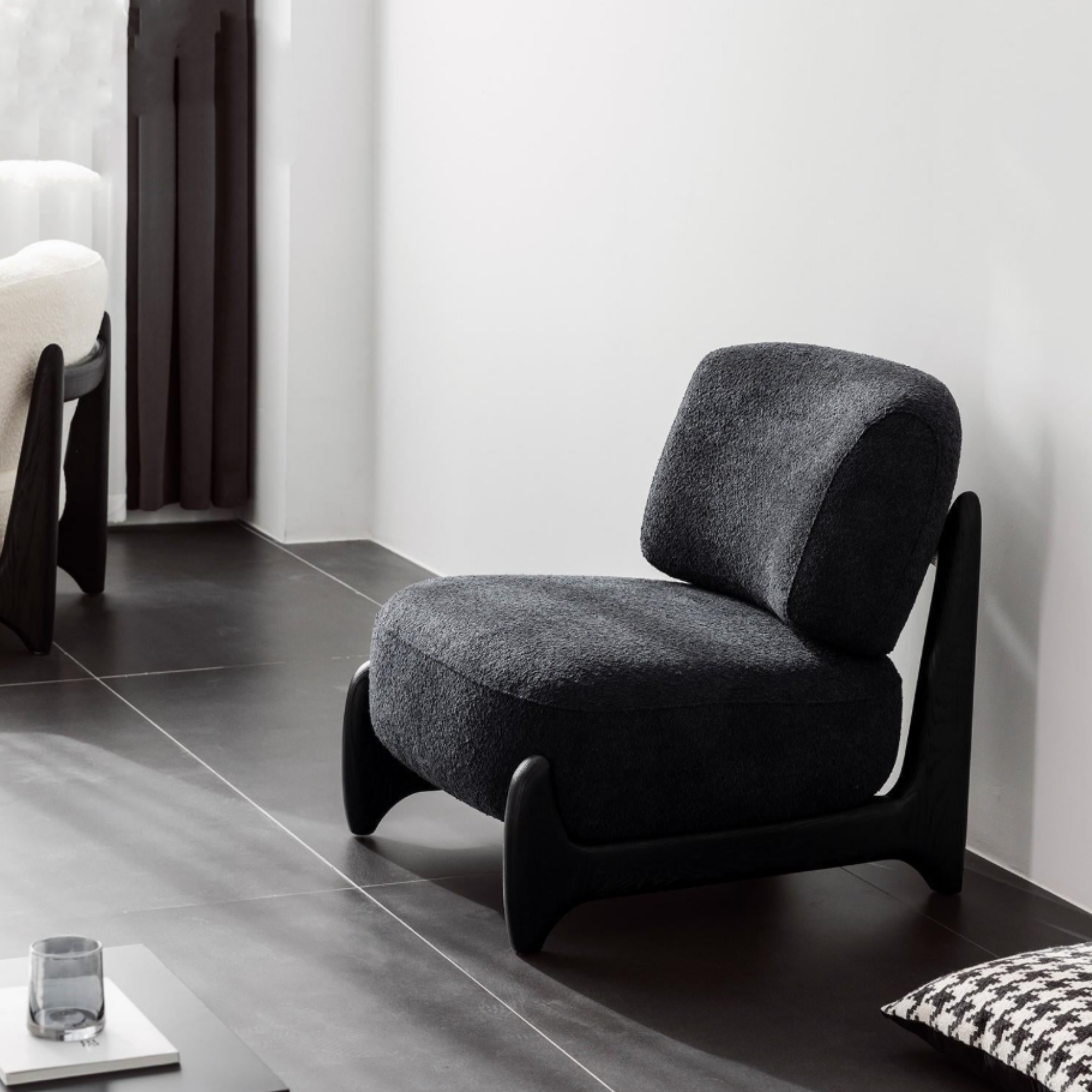 Left side view of sherpa accent chair