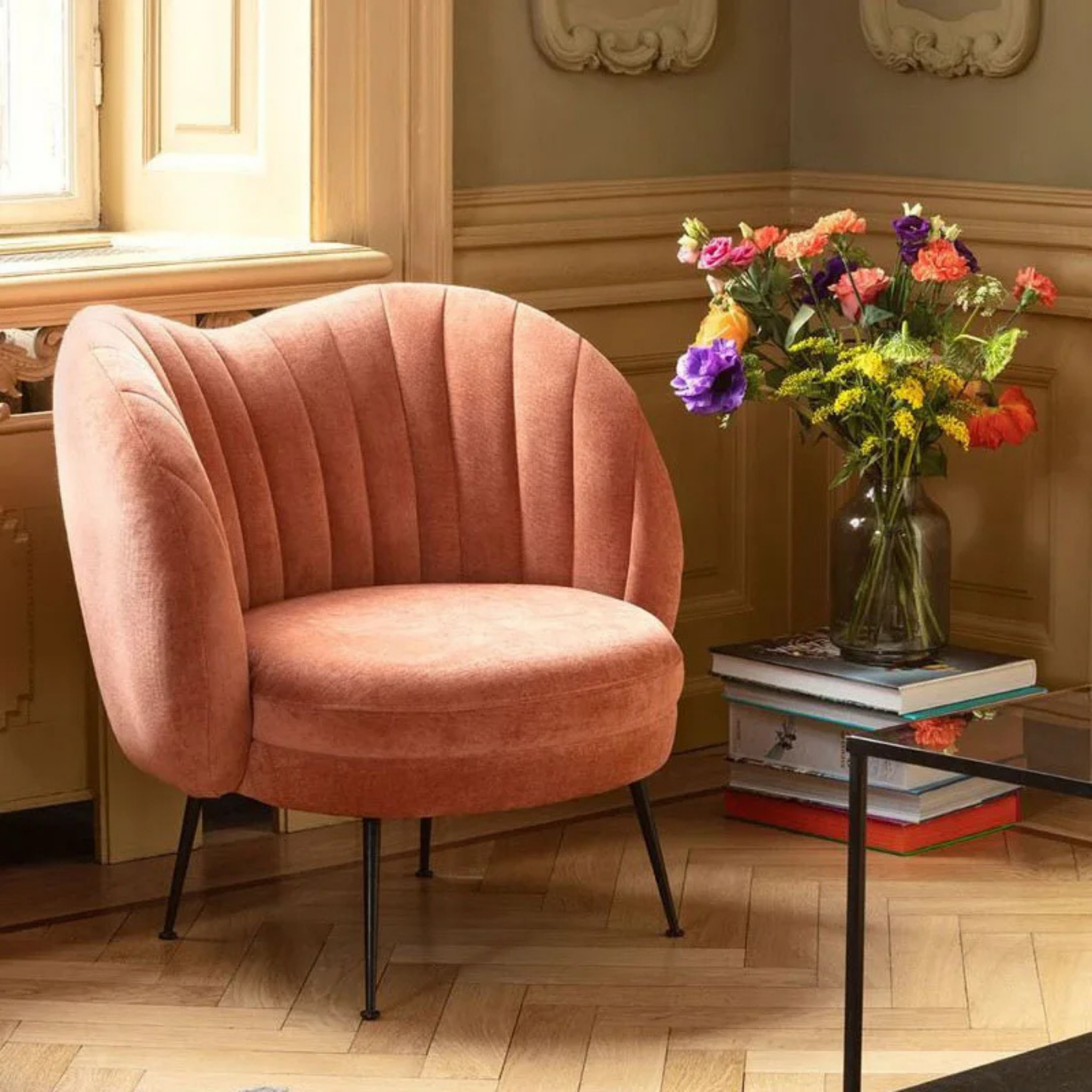 Modern sherpa accent chair in reception area