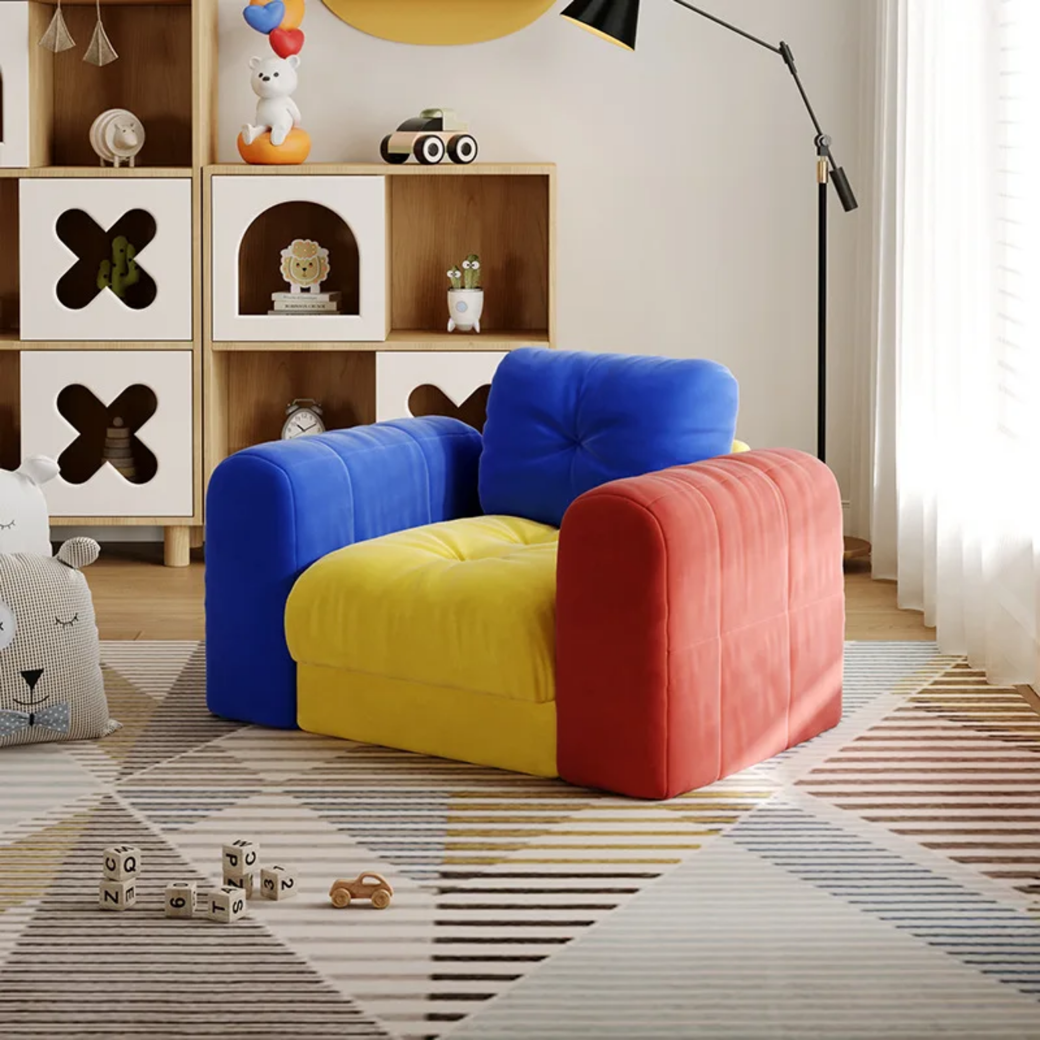 Small colorful velvet accent sofa
