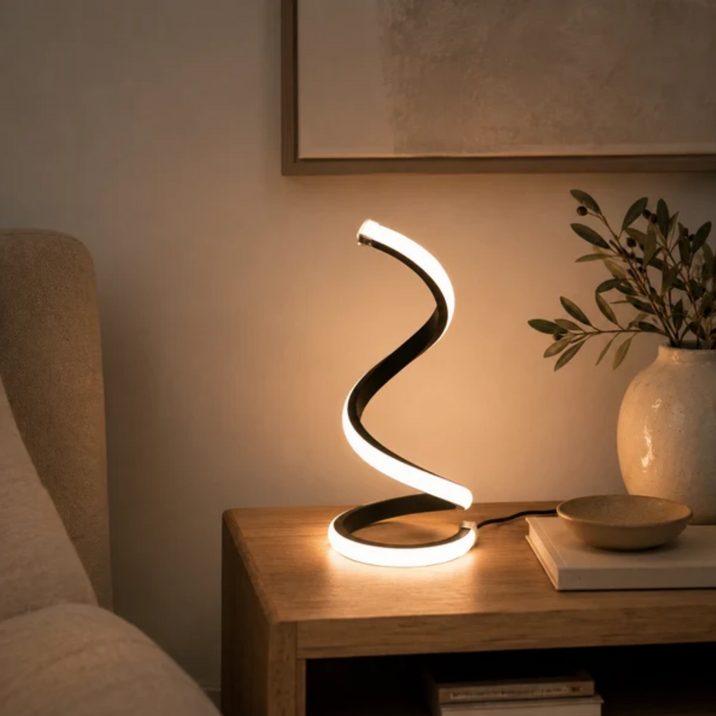 Snake shape LED lamp in a reading corner