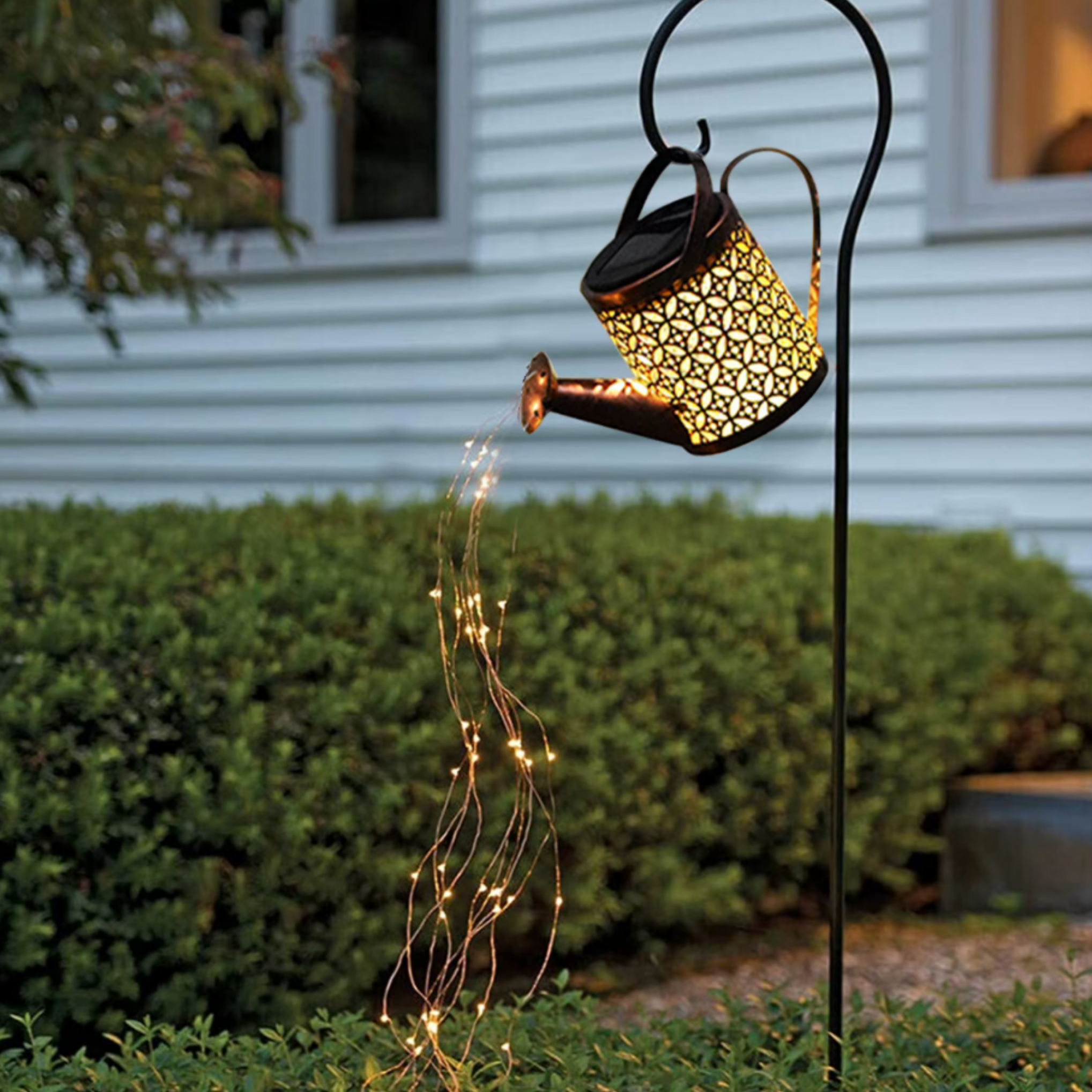 Solar watering kettle lamp with cascading waterfall LED effect