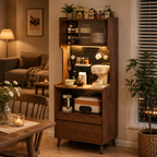 Wall-mounted solid wood storage cabinet for kitchen and dining room, featuring shelves, drawers, sliding doors, hooks, and organized storage for appliances, jars, cups, and utensils.