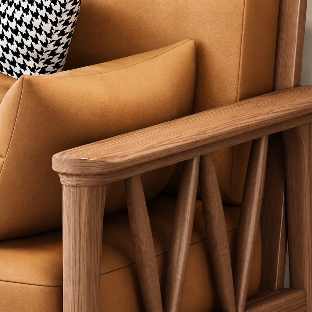 Solid wood frame detail of modern sofa bed