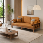 Solid wood sofa bed in a modern living room