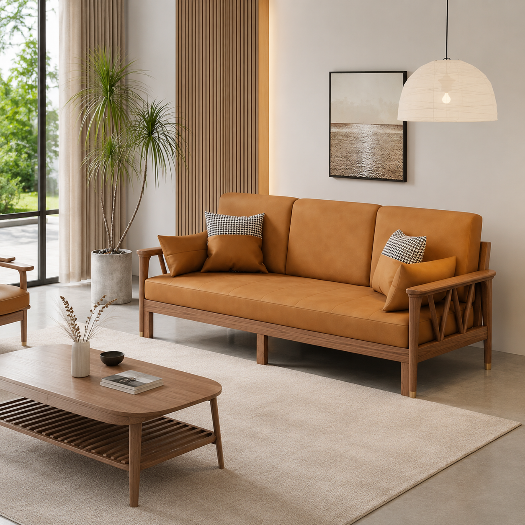 Solid wood sofa bed in a modern living room