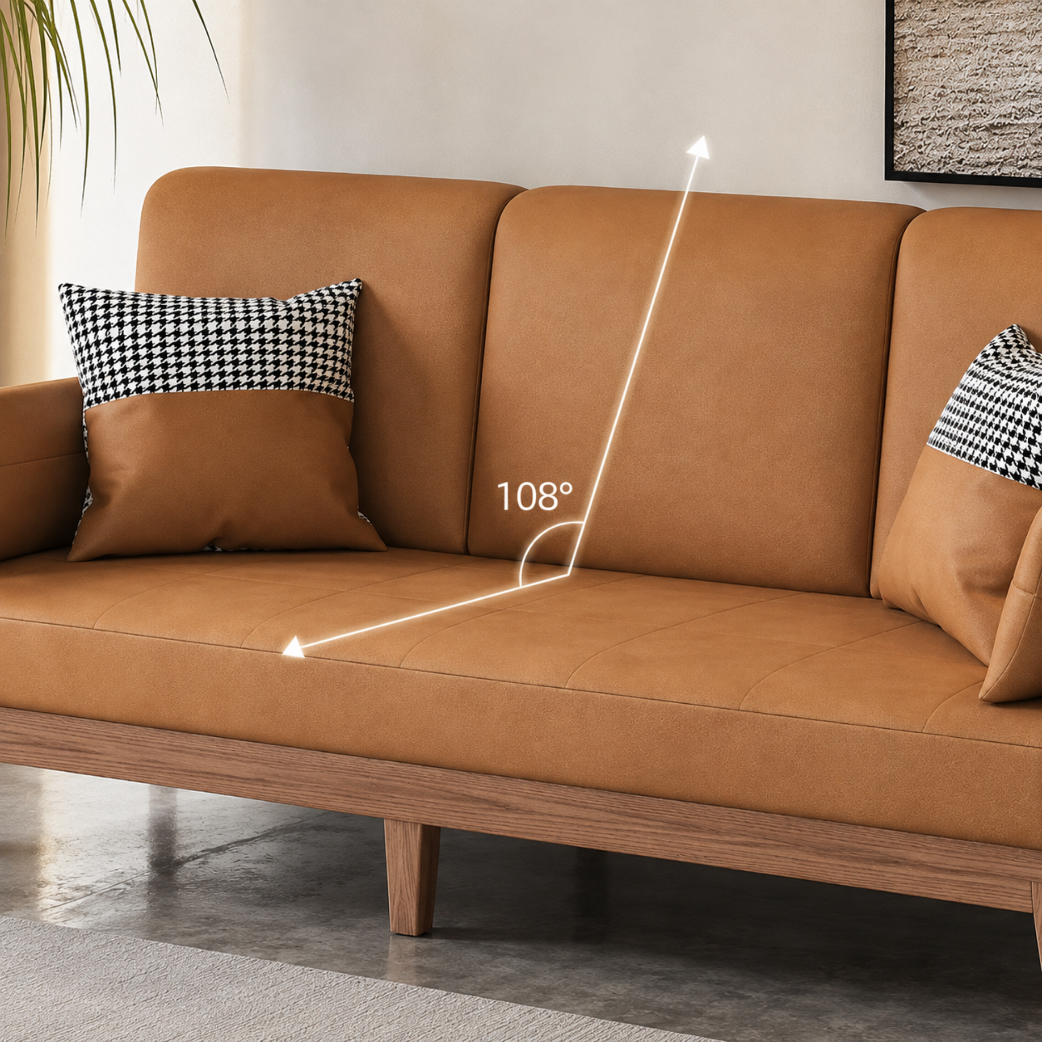 Solid wood sofa bed in seating position